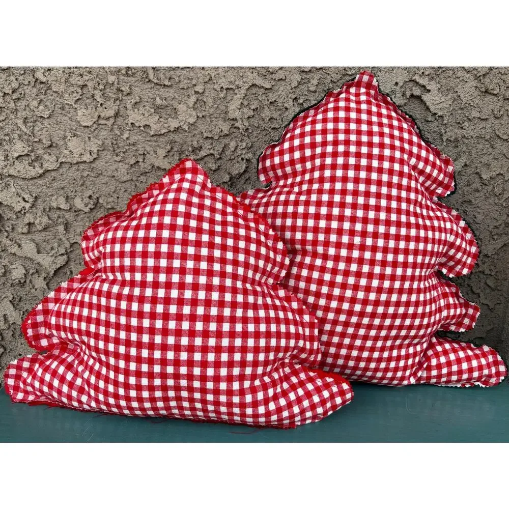 Handmade Christmas Tree Pillow Set: Red and Green Home Decor